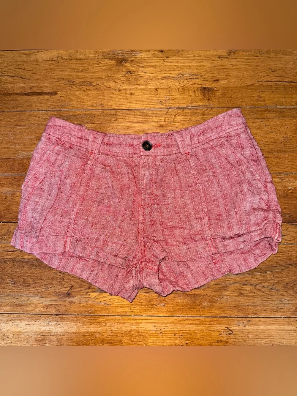 Free People Rolled Hem 100% Linen Red Shorts Size 4